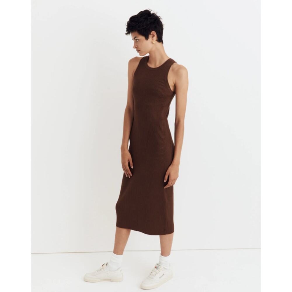 Madewell Sleeveless Midi Sweater Dress in Forage
